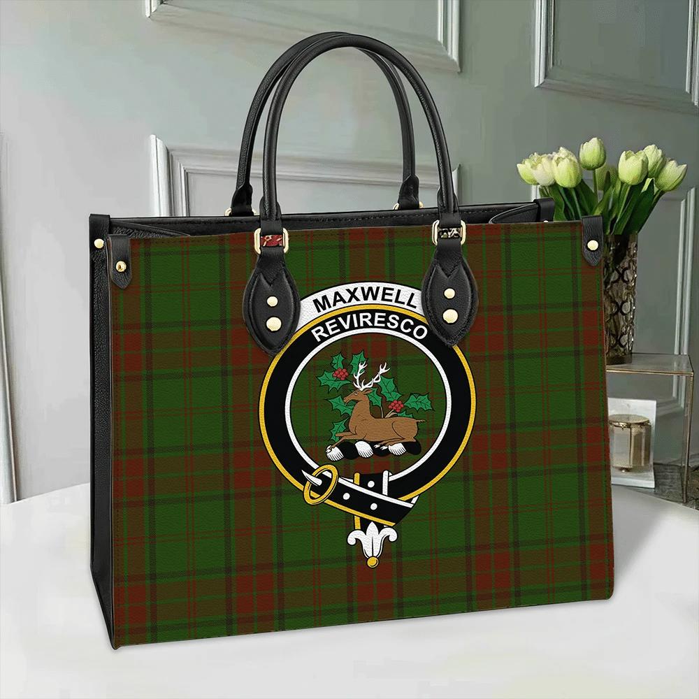 Clan Maxwell Hunting Tartan Crest Leather Bag GC46 Clan Maxwell Tartan Today   