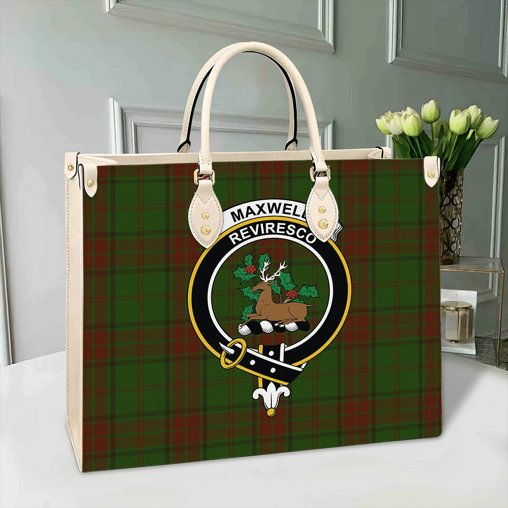 Clan Maxwell Hunting Tartan Crest Leather Bag GC46 Clan Maxwell Tartan Today   