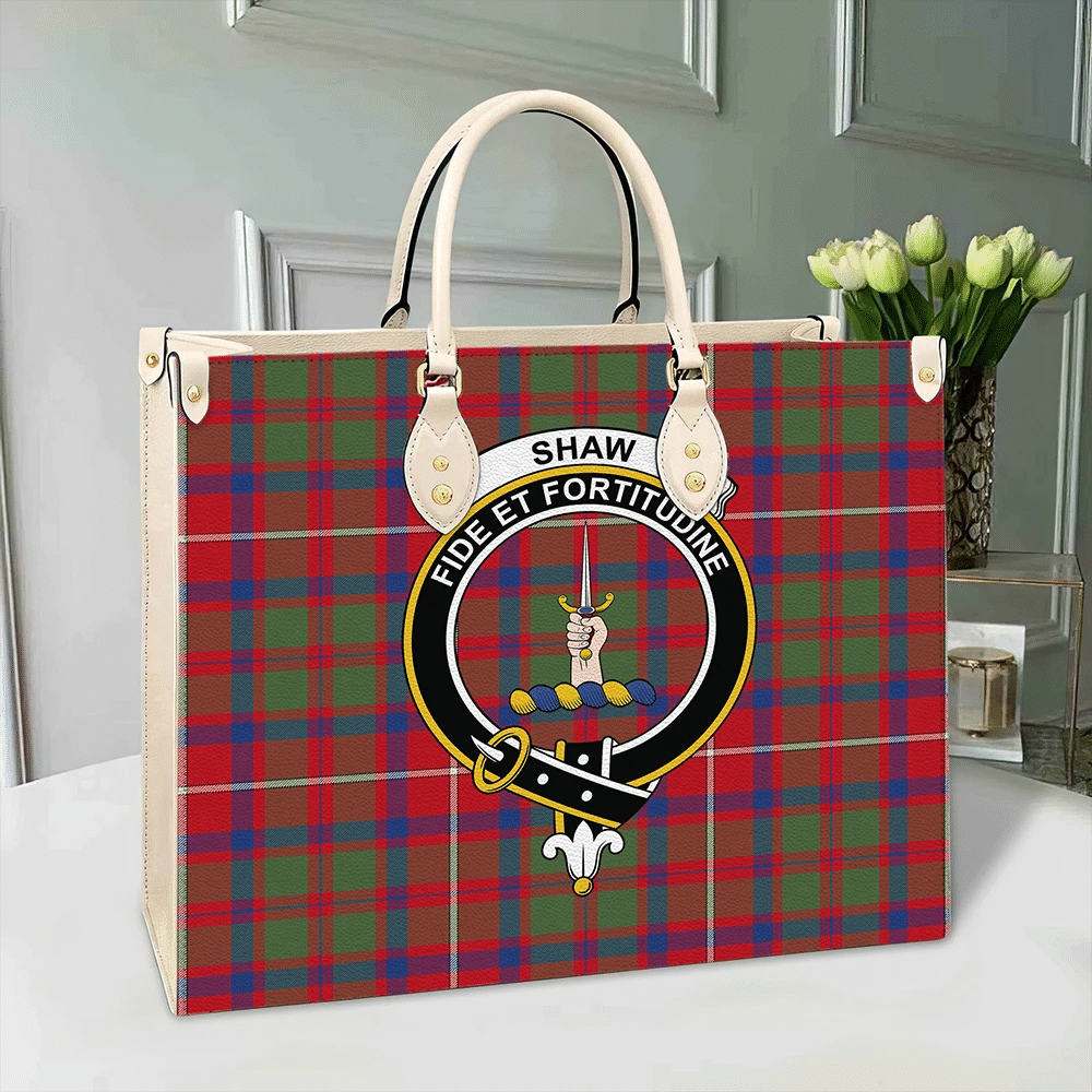 Clan Shaw Red Modern Tartan Crest Leather Bag EV47 Clan Shaw Tartan Today   