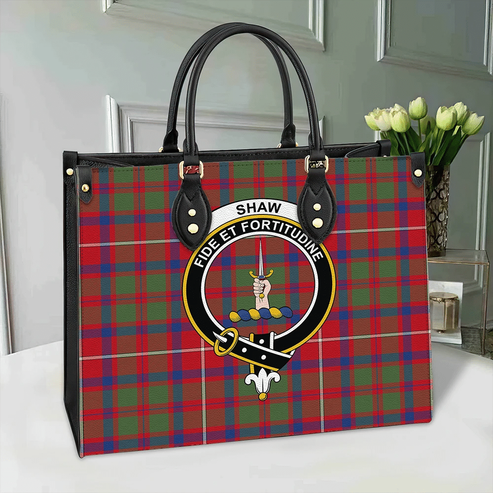 Clan Shaw Red Modern Tartan Crest Leather Bag EV47 Clan Shaw Tartan Today   