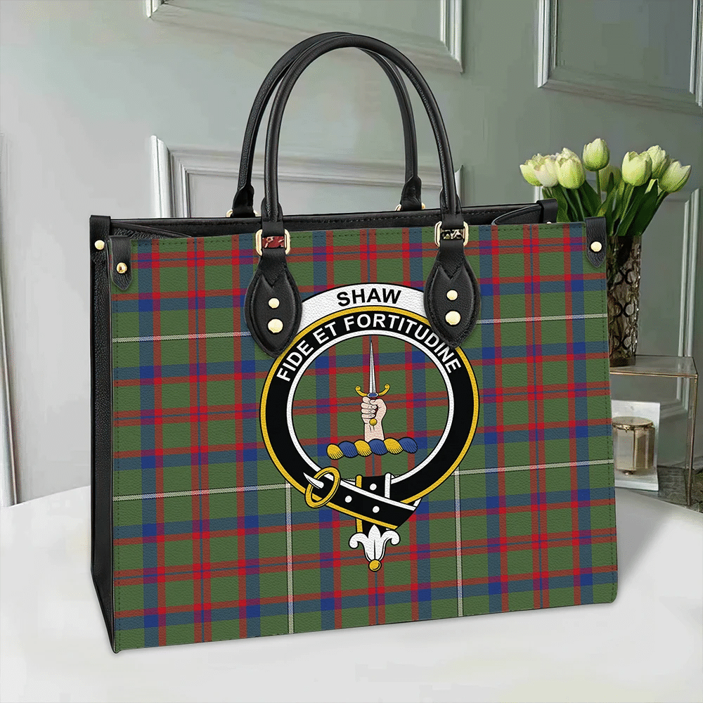 Clan Shaw Green Modern Tartan Crest Leather Bag LT97 Clan Shaw Tartan Today   