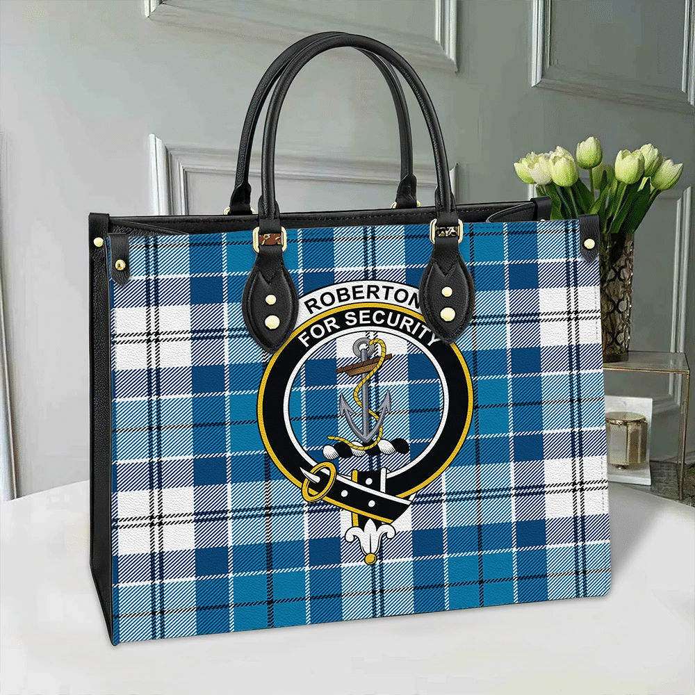 Clan Roberton Tartan Crest Leather Bag ET55 Clan Roberton Tartan Today   