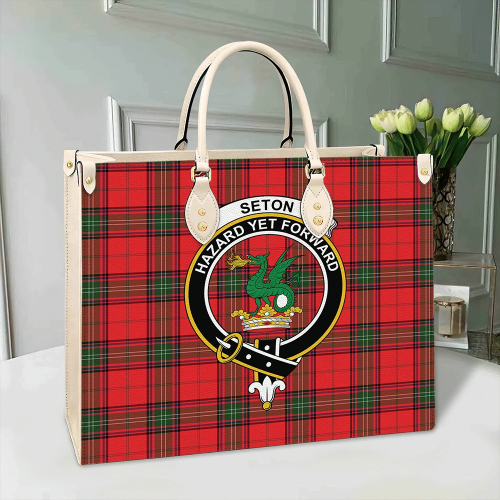 Clan Seton Modern Tartan Crest Leather Bag TF55 Clan Seton Tartan Today   