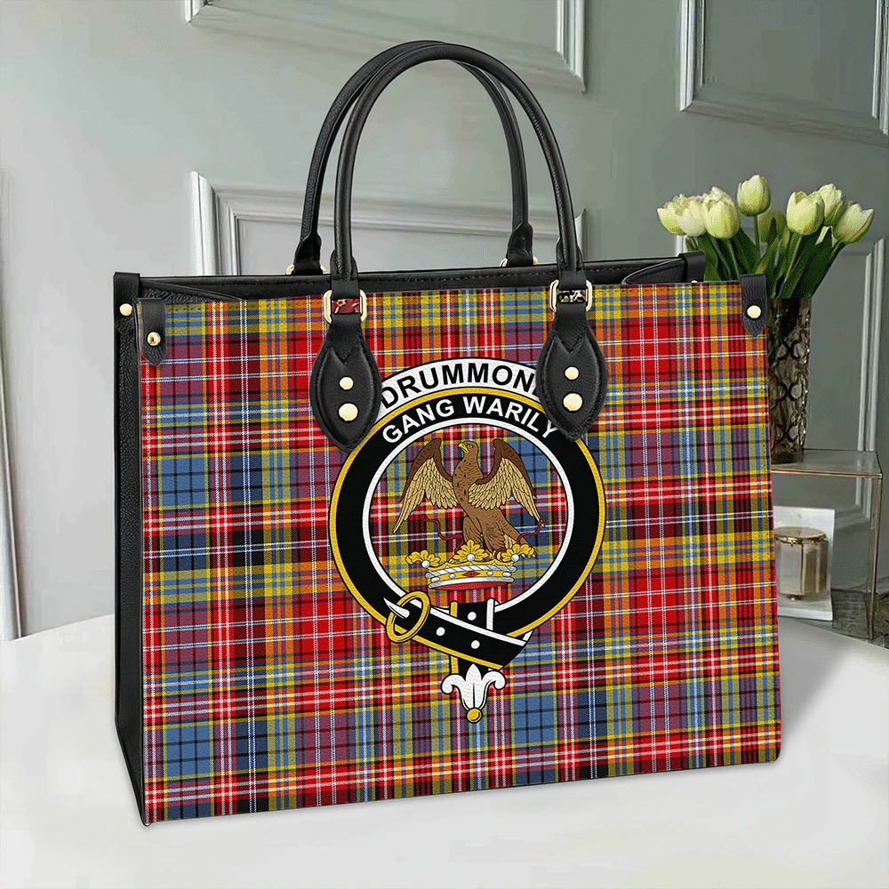 Clan Drummond Of Strathallan Tartan Crest Leather Bag MQ28 Clan Hall Tartan Today   