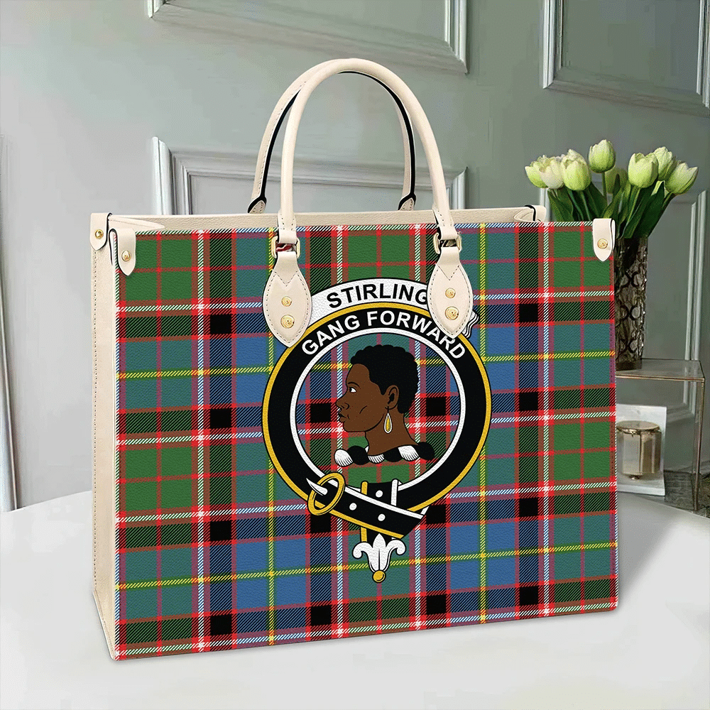 Clan Stirling & Bannockburn District Tartan Crest Leather Bag TP88 Clan Stirling Tartan Today   