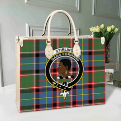 Clan Stirling & Bannockburn District Tartan Crest Leather Bag TP88 Clan Stirling Tartan Today   