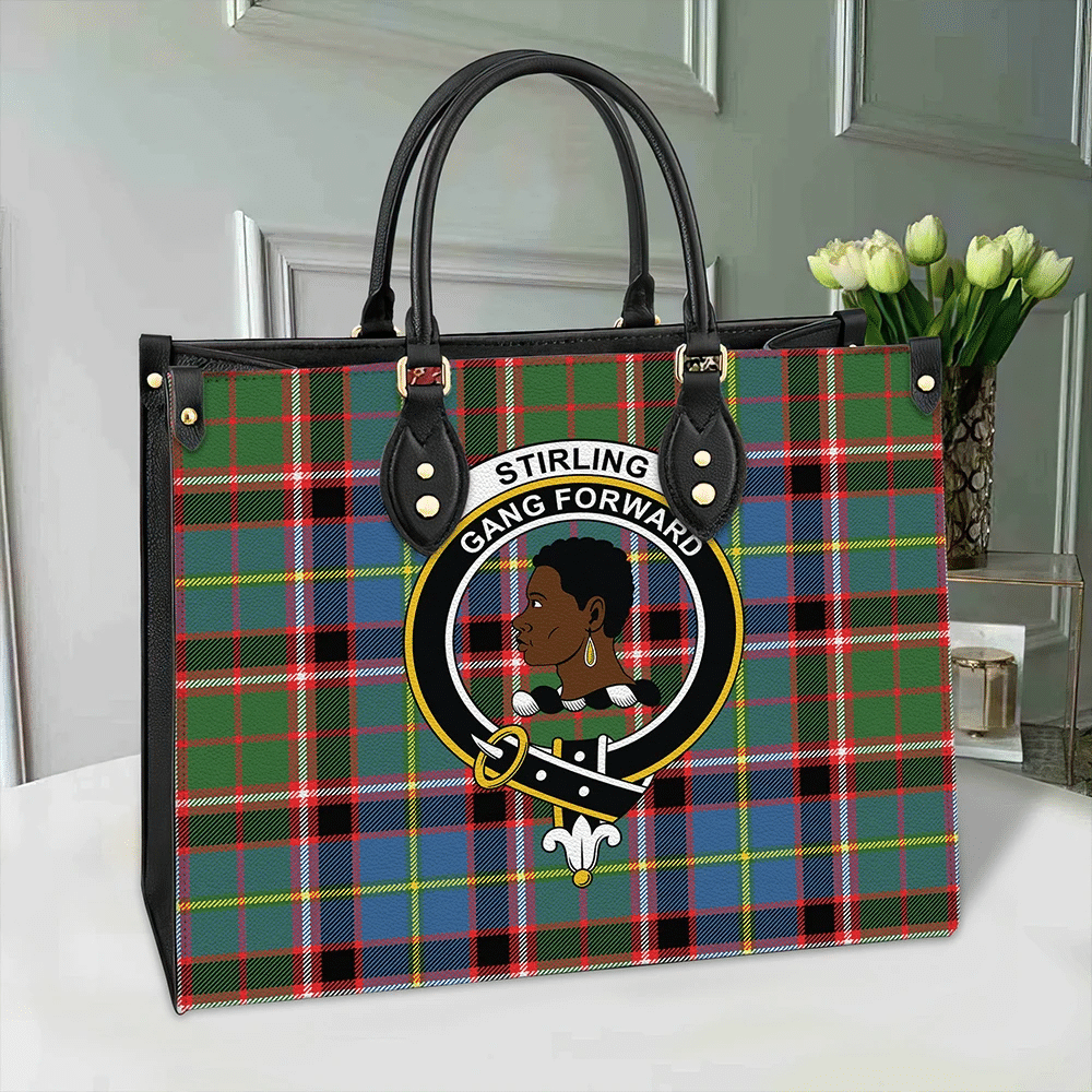 Clan Stirling & Bannockburn District Tartan Crest Leather Bag TP88 Clan Stirling Tartan Today   