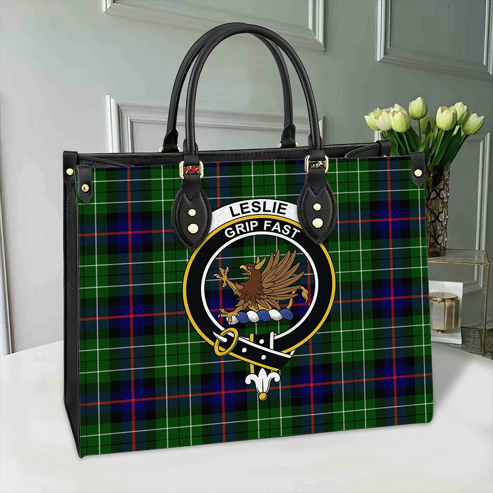 Clan Leslie Hunting Ancient Tartan Crest Leather Bag LR34 Clan Leslie Tartan Today   