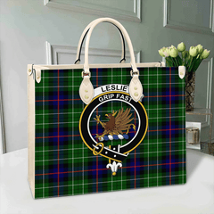 Clan Leslie Hunting Ancient Tartan Crest Leather Bag LR34 Clan Leslie Tartan Today   