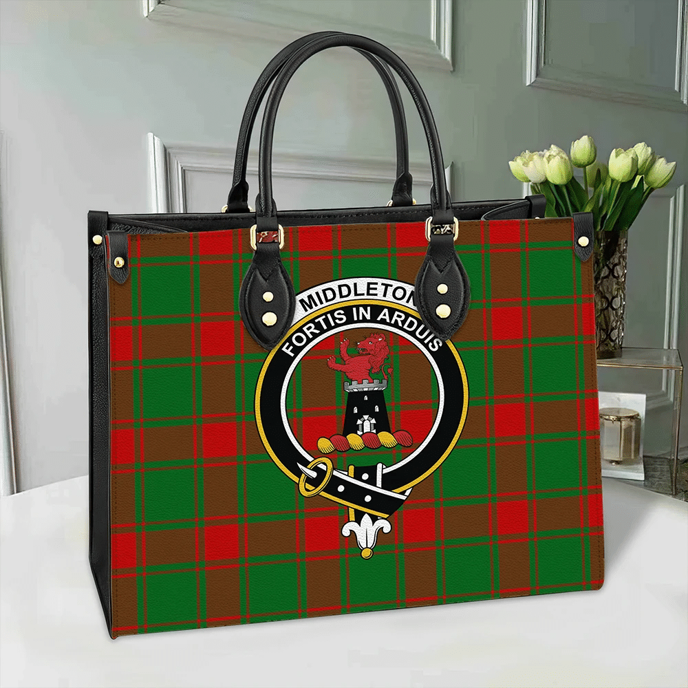 Clan Middleton Modern Tartan Crest Leather Bag FE91 Clan Middleton Tartan Today   