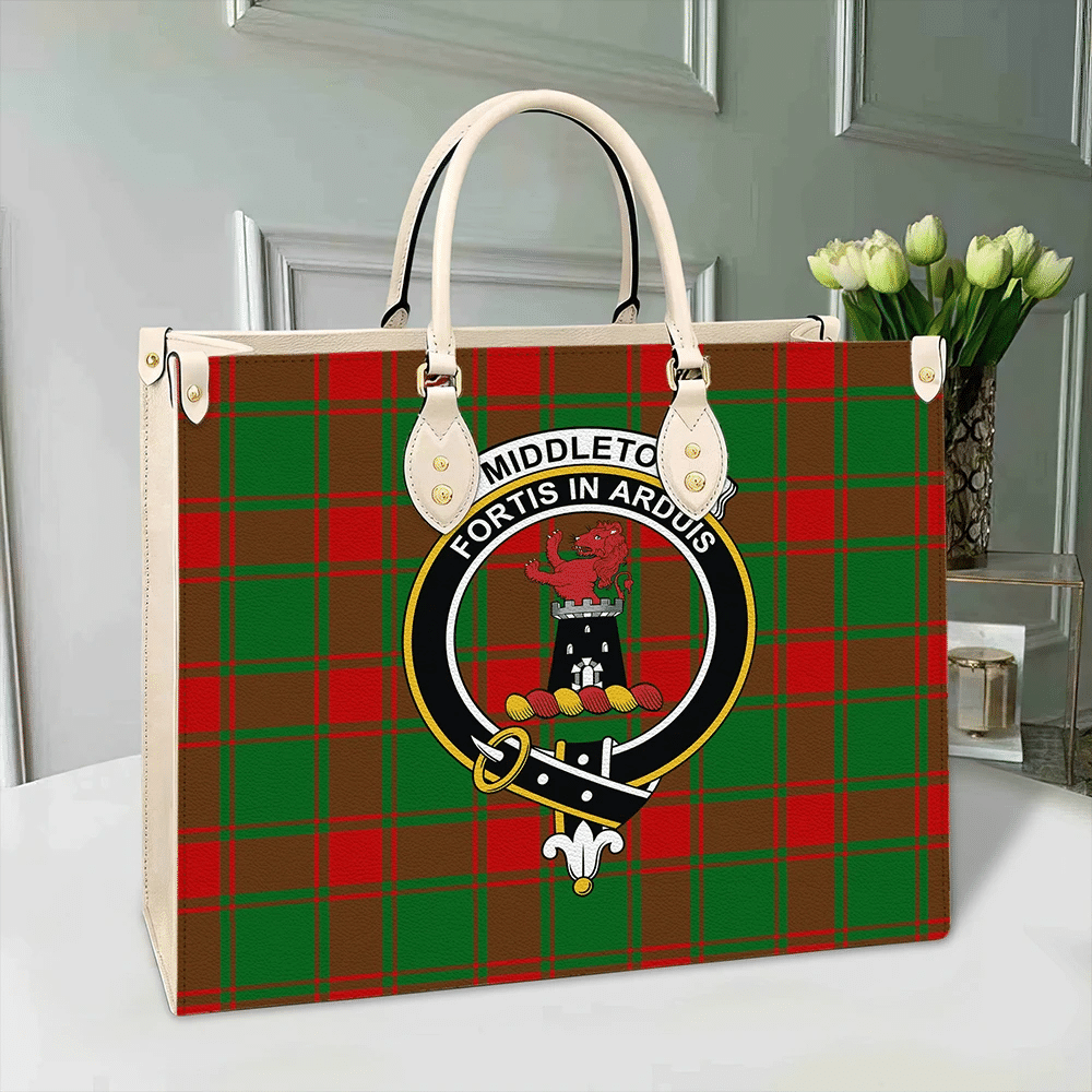 Clan Middleton Modern Tartan Crest Leather Bag FE91 Clan Middleton Tartan Today   