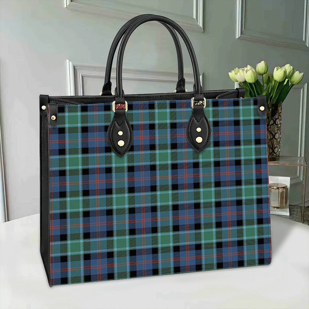 Clan MacTaggart Ancient Tartan Leather Bag SS24 Clan MacTaggart Tartan Today   