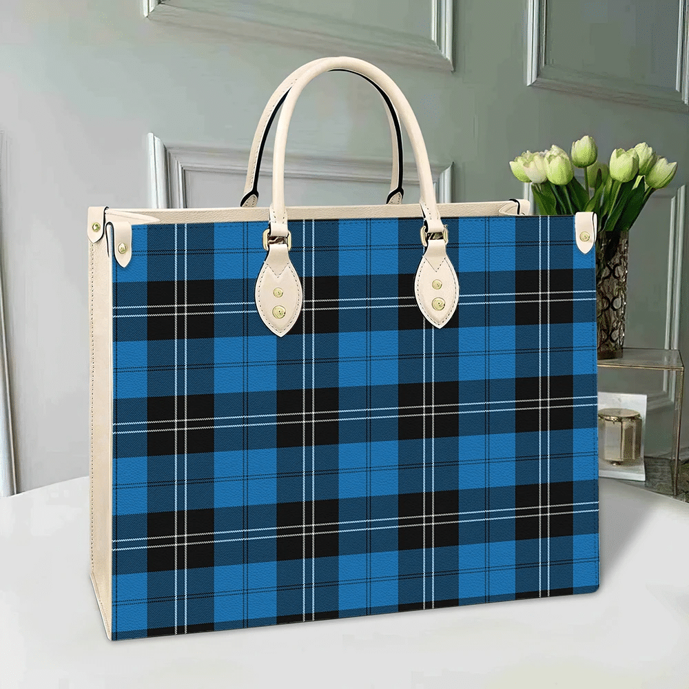 Clan Ramsay Blue Ancient Tartan Leather Bag MT69 Clan Ramsay Tartan Today   