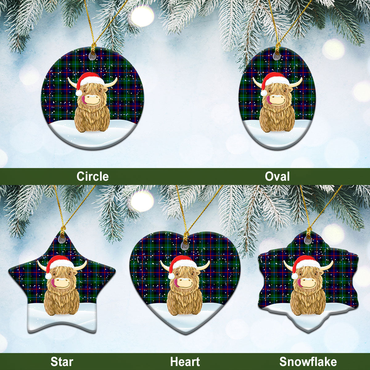 Clan Campbell of Cawdor Modern Tartan Christmas Ceramic Ornament Highland Cows Style SH50 Campbell of Cawdor Modern Tartan Tartan Ornament   