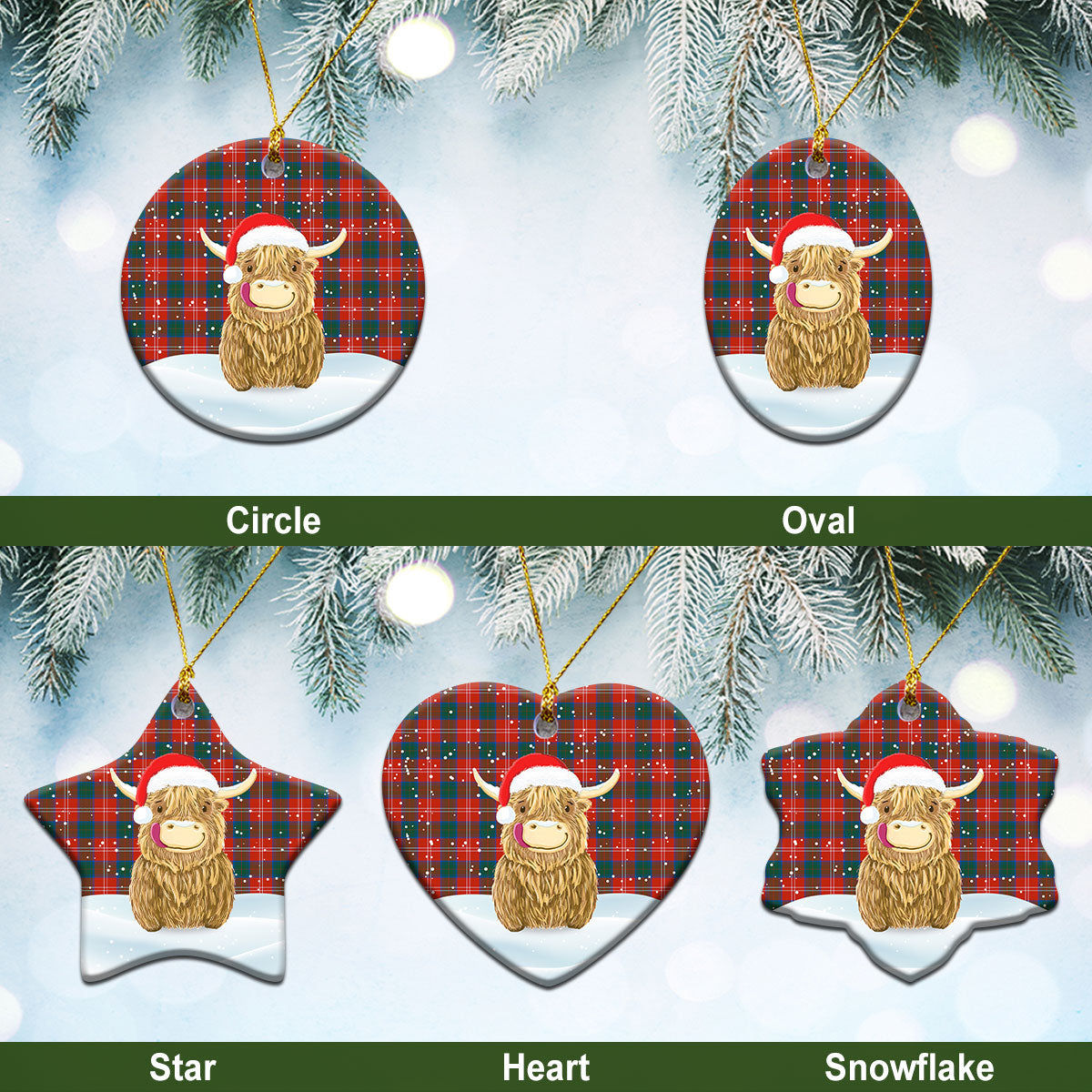 Clan Chisholm Ancient Tartan Christmas Ceramic Ornament Highland Cows Style RD33 Chisholm Ancient Tartan Tartan Ornament   