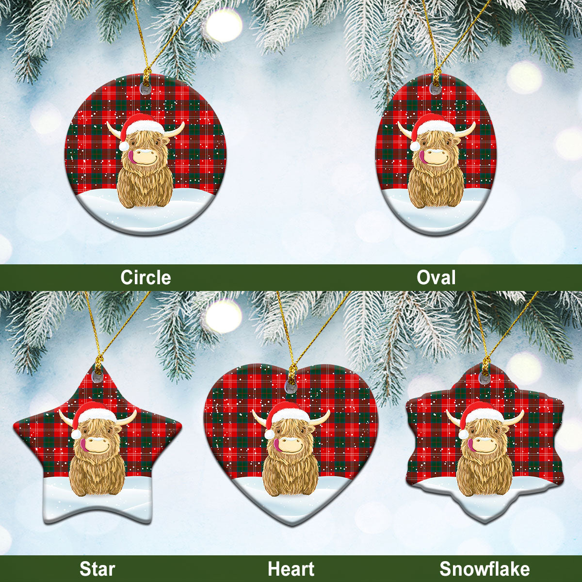 Clan Chisholm Modern Tartan Christmas Ceramic Ornament Highland Cows Style RA65 Chisholm Modern Tartan Tartan Ornament   