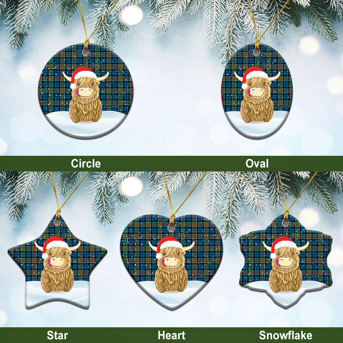 Clan Colquhoun Ancient Tartan Christmas Ceramic Ornament Highland Cows Style DW66 Colquhoun Ancient Tartan Tartan Ornament   