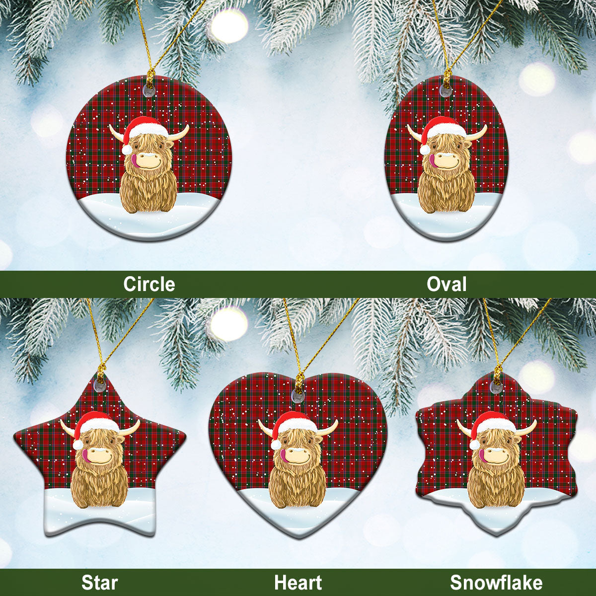 Clan Dalzell Tartan Christmas Ceramic Ornament Highland Cows Style XR77 Dalzell Tartan Tartan Ornament   