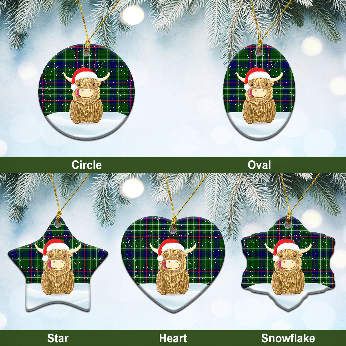 Clan Duncan Modern Tartan Christmas Ceramic Ornament Highland Cows Style YV83 Duncan Modern Tartan Tartan Ornament   