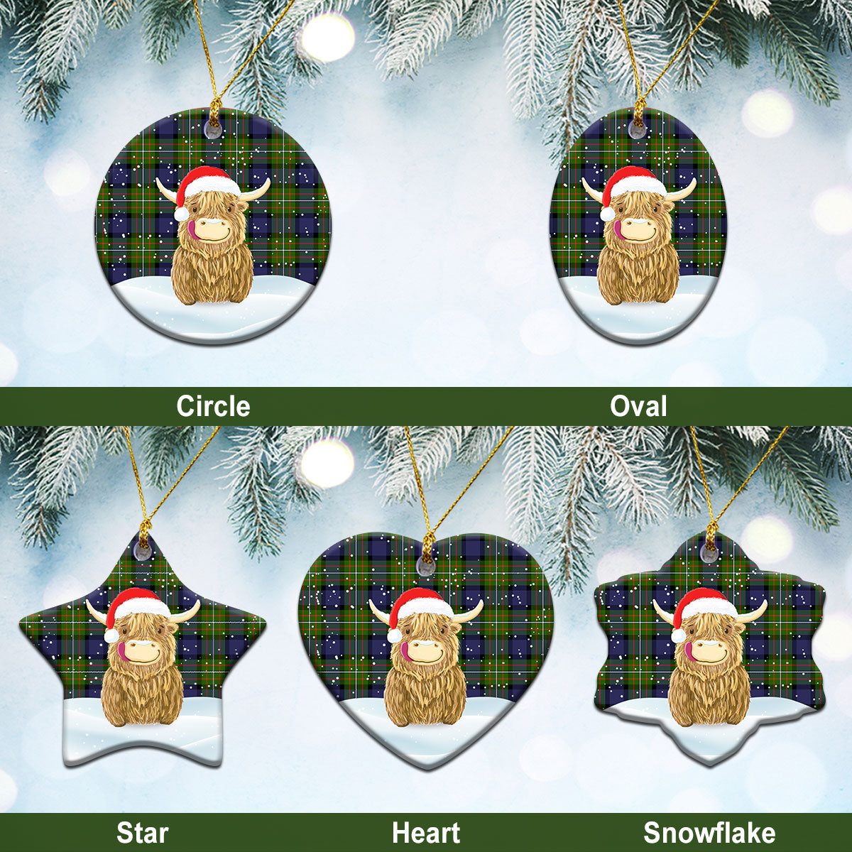 Clan Fergusson Modern Tartan Christmas Ceramic Ornament Highland Cows Style FT26 Fergusson Modern Tartan Tartan Ornament   