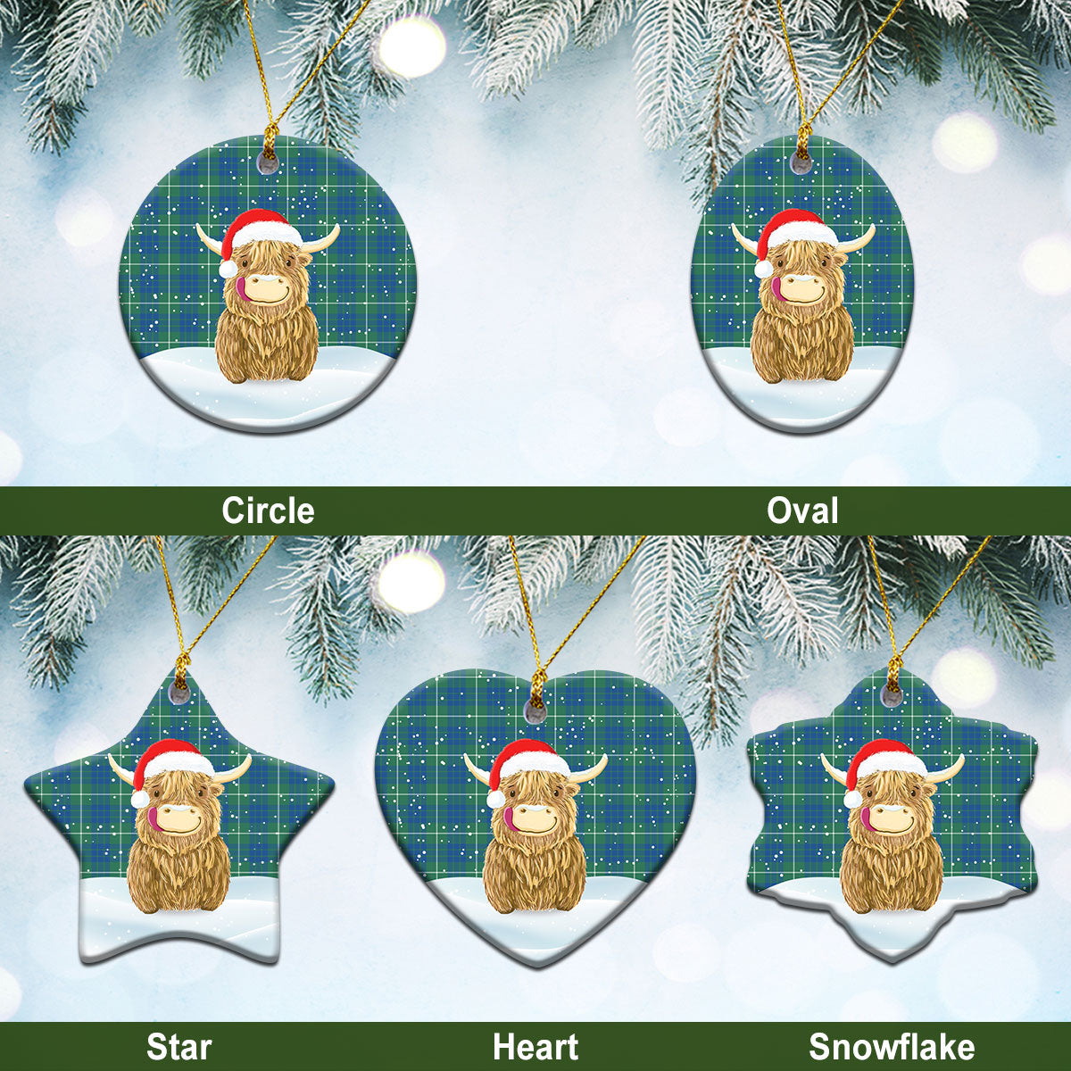 Clan Hamilton Hunting Ancient Tartan Christmas Ceramic Ornament Highland Cows Style KB64 Hamilton Hunting Ancient Tartan Tartan Ornament   