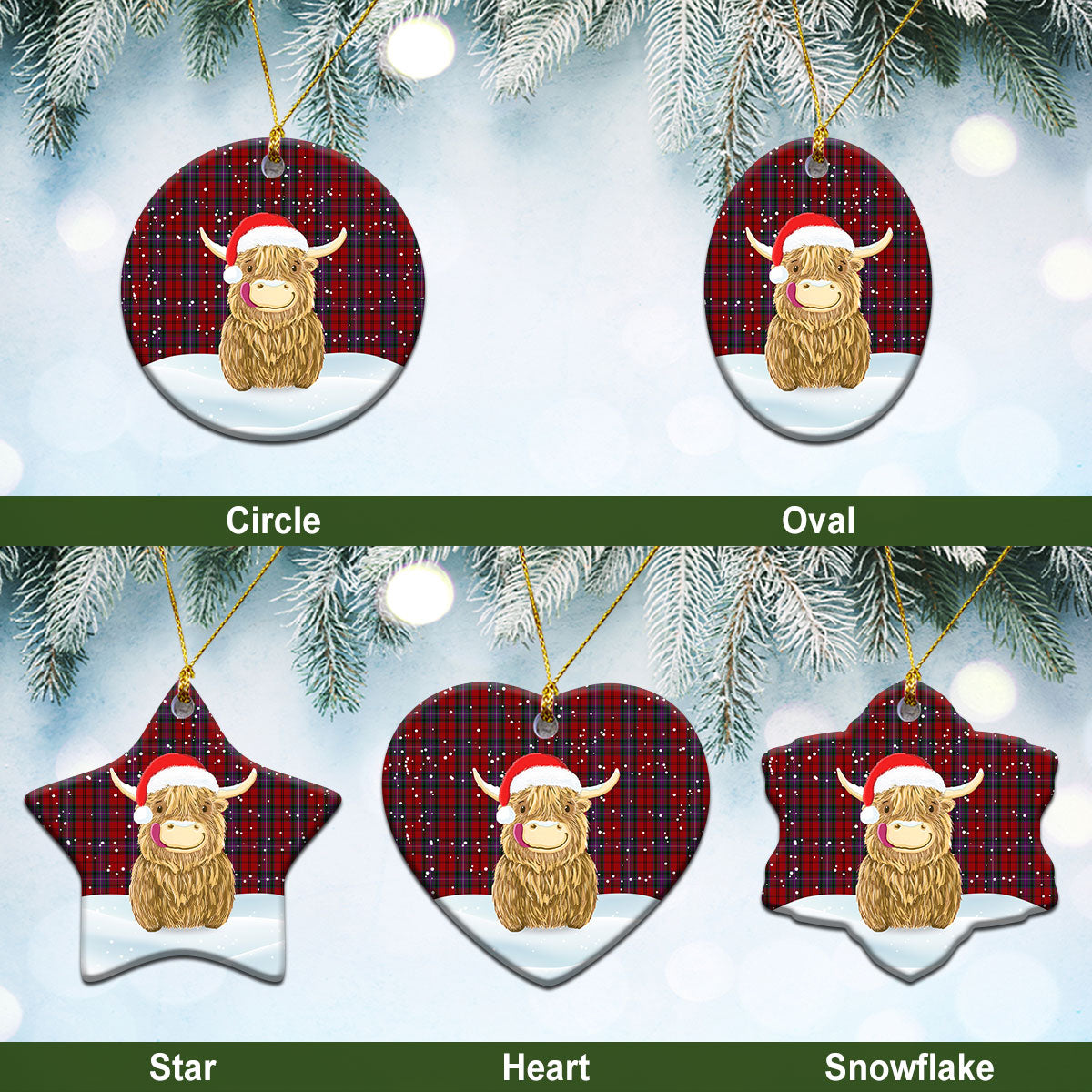 Clan Kelly of Sleat Red Tartan Christmas Ceramic Ornament Highland Cows Style LJ65 Kelly of Sleat Red Tartan Tartan Ornament   