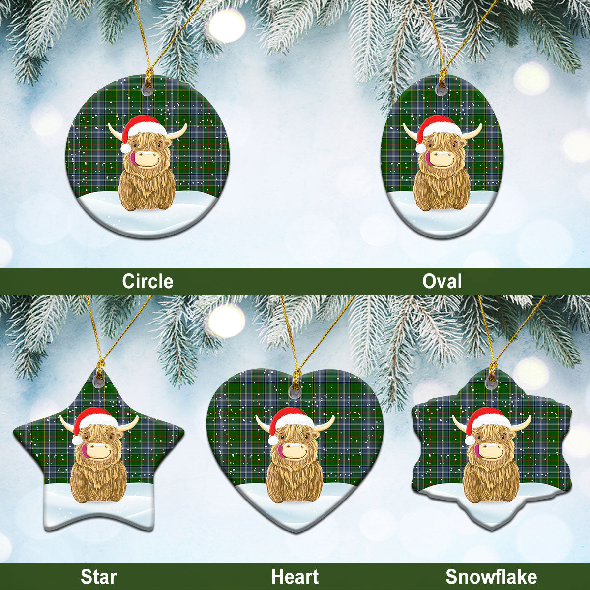 Clan Pringle Tartan Christmas Ceramic Ornament Highland Cows Style AH83 Pringle Tartan Tartan Ornament   