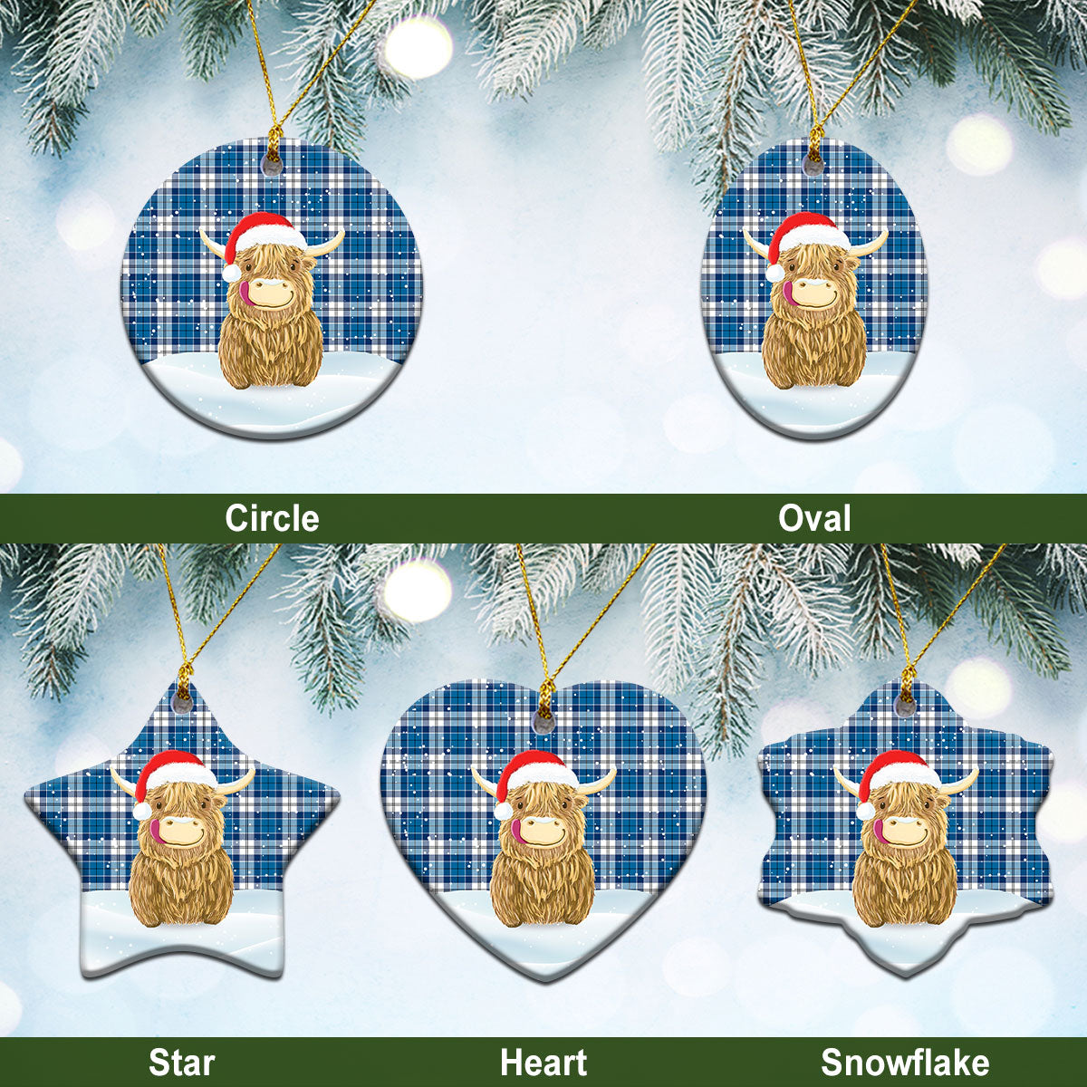 Clan Roberton Tartan Christmas Ceramic Ornament Highland Cows Style LN10 Roberton Tartan Tartan Ornament   