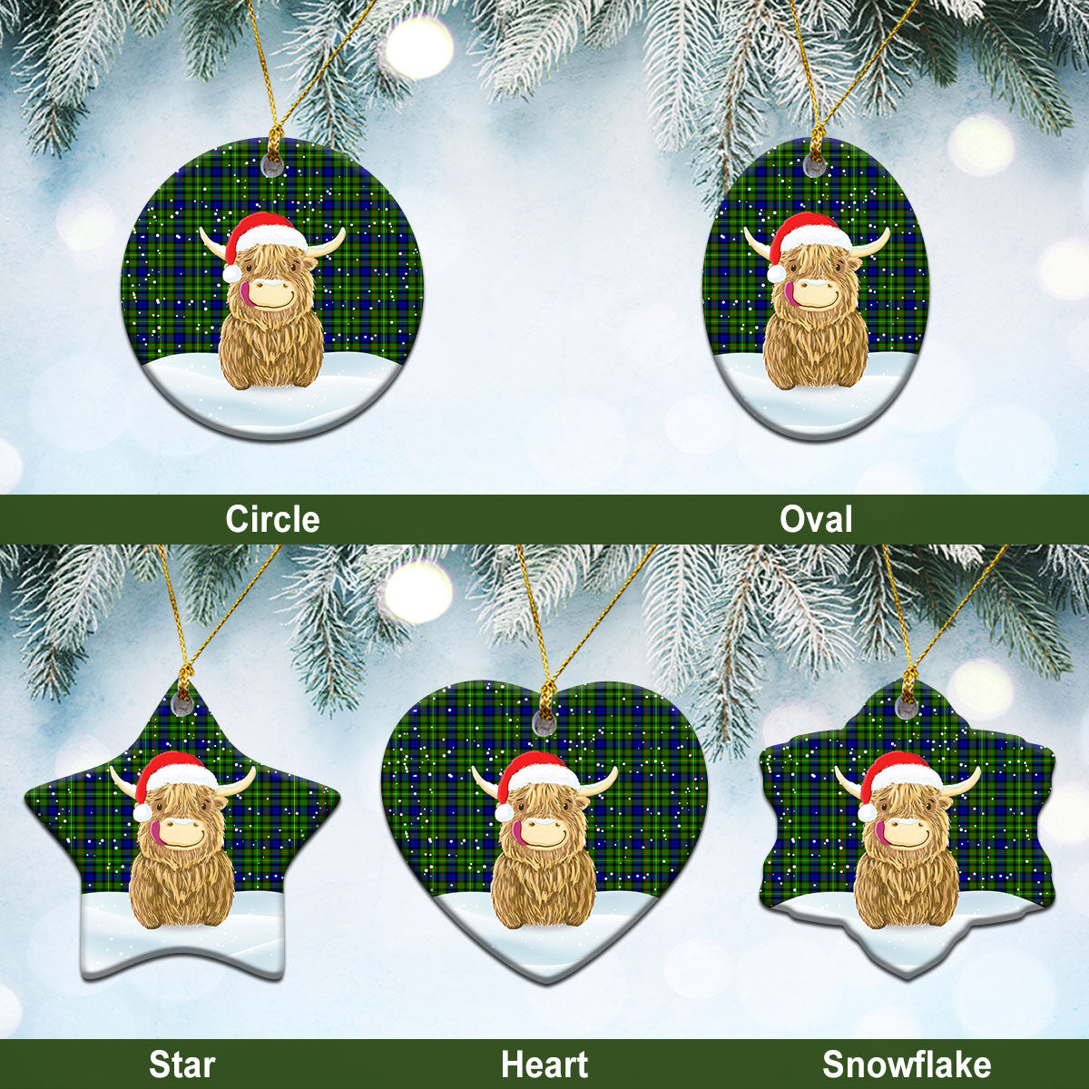 Clan Rollo Modern Tartan Christmas Ceramic Ornament Highland Cows Style WO13 Rollo Modern Tartan Tartan Ornament   