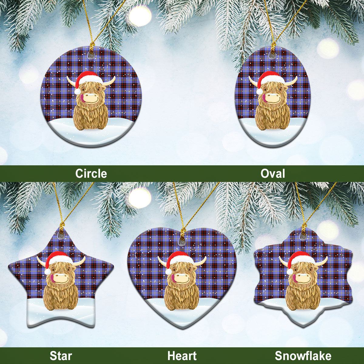 Clan Rutherford Tartan Christmas Ceramic Ornament Highland Cows Style KF41 Rutherford Tartan Tartan Ornament   