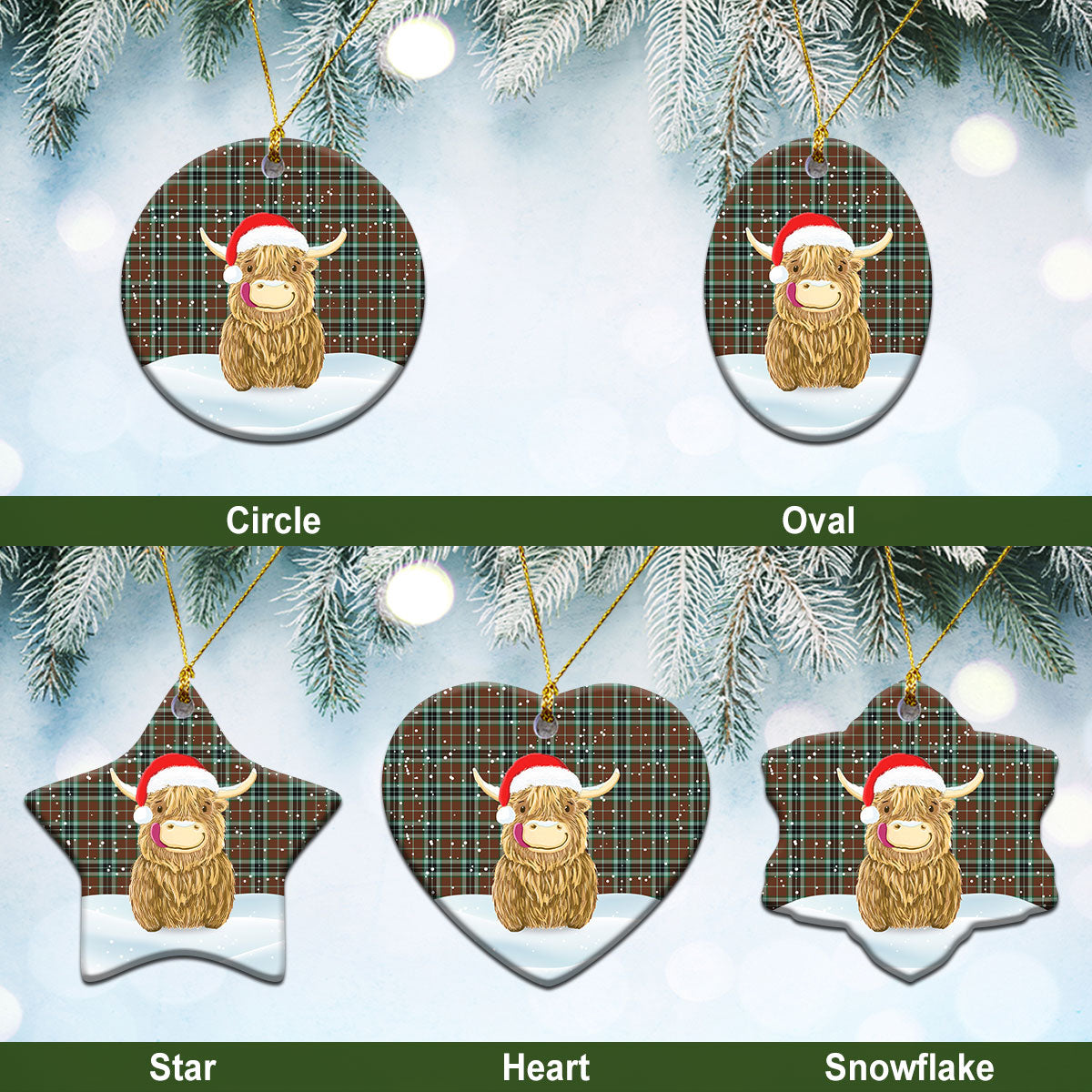 Clan Thomson Hunting Modern Tartan Christmas Ceramic Ornament Highland Cows Style SV69 Thomson Hunting Modern Tartan Tartan Ornament   