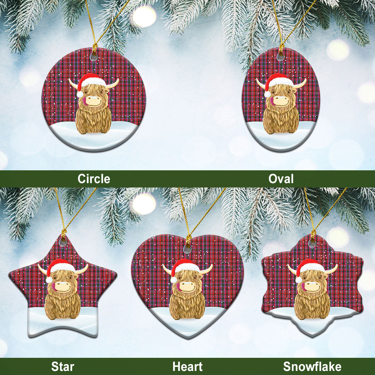 Clan Udny Tartan Christmas Ceramic Ornament Highland Cows Style JW89 Udny Tartan Tartan Ornament   