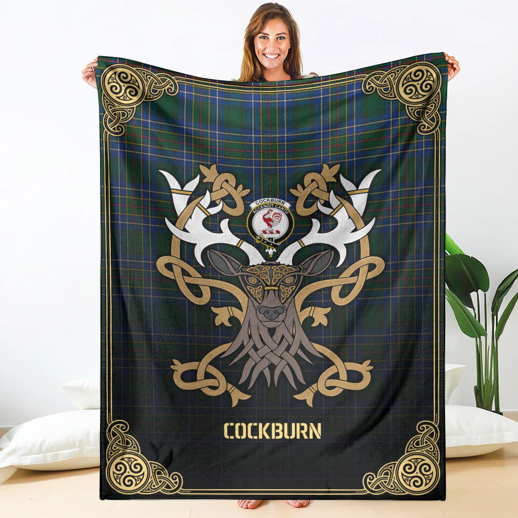 Clan Cockburn Ancient Tartan Crest Premium Blanket Celtic Stag Style FA36 Clan Cockburn Tartan Today   