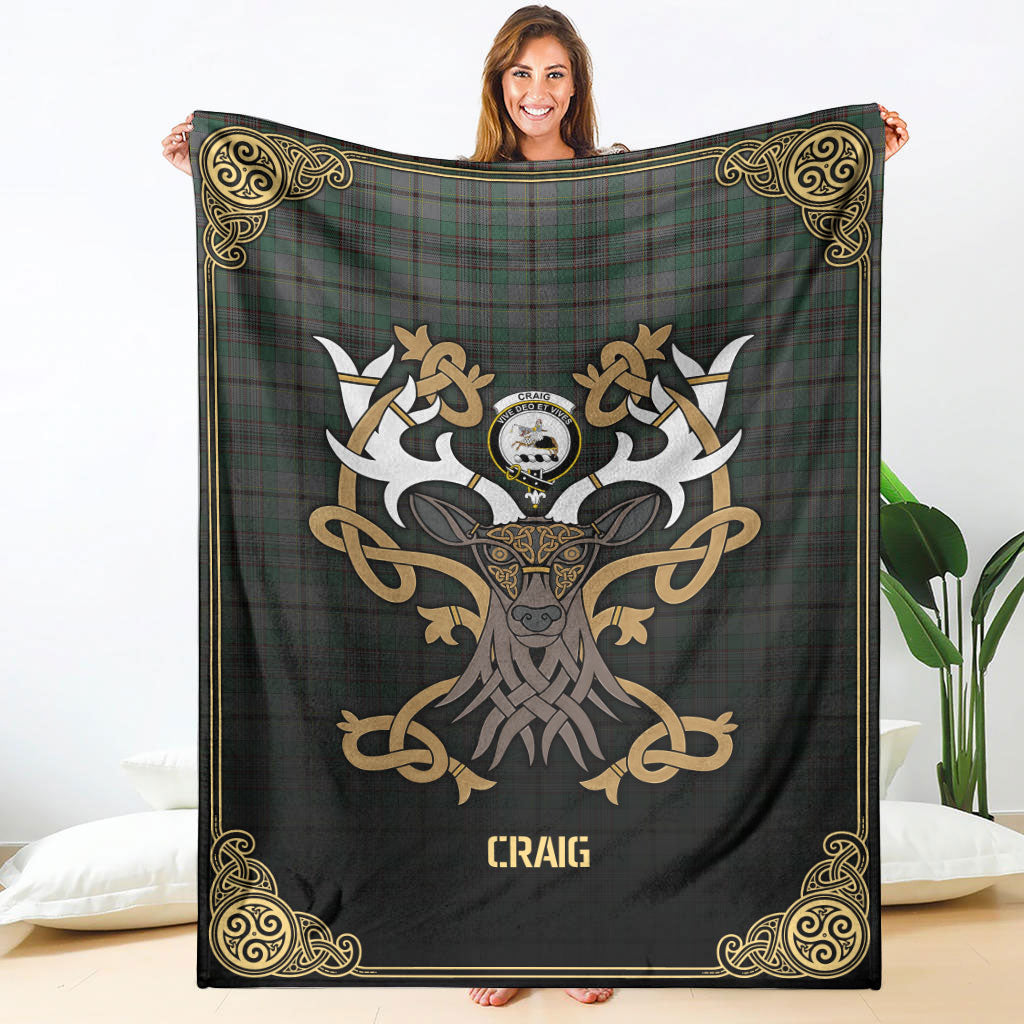 Clan Craig Tartan Crest Premium Blanket Celtic Stag Style WX55 Clan Craig Tartan Today   