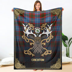 Clan Crichton Tartan Crest Premium Blanket Celtic Stag Style VW29 Clan Crichton Tartan Today   