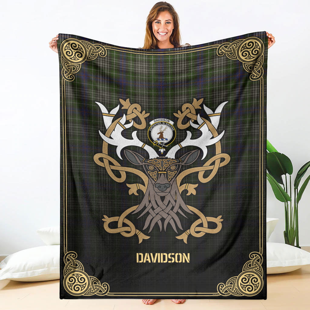 Clan Davidson Tulloch Dress Tartan Crest Premium Blanket Celtic Stag Style GP11 Clan Davidson Tartan Today   