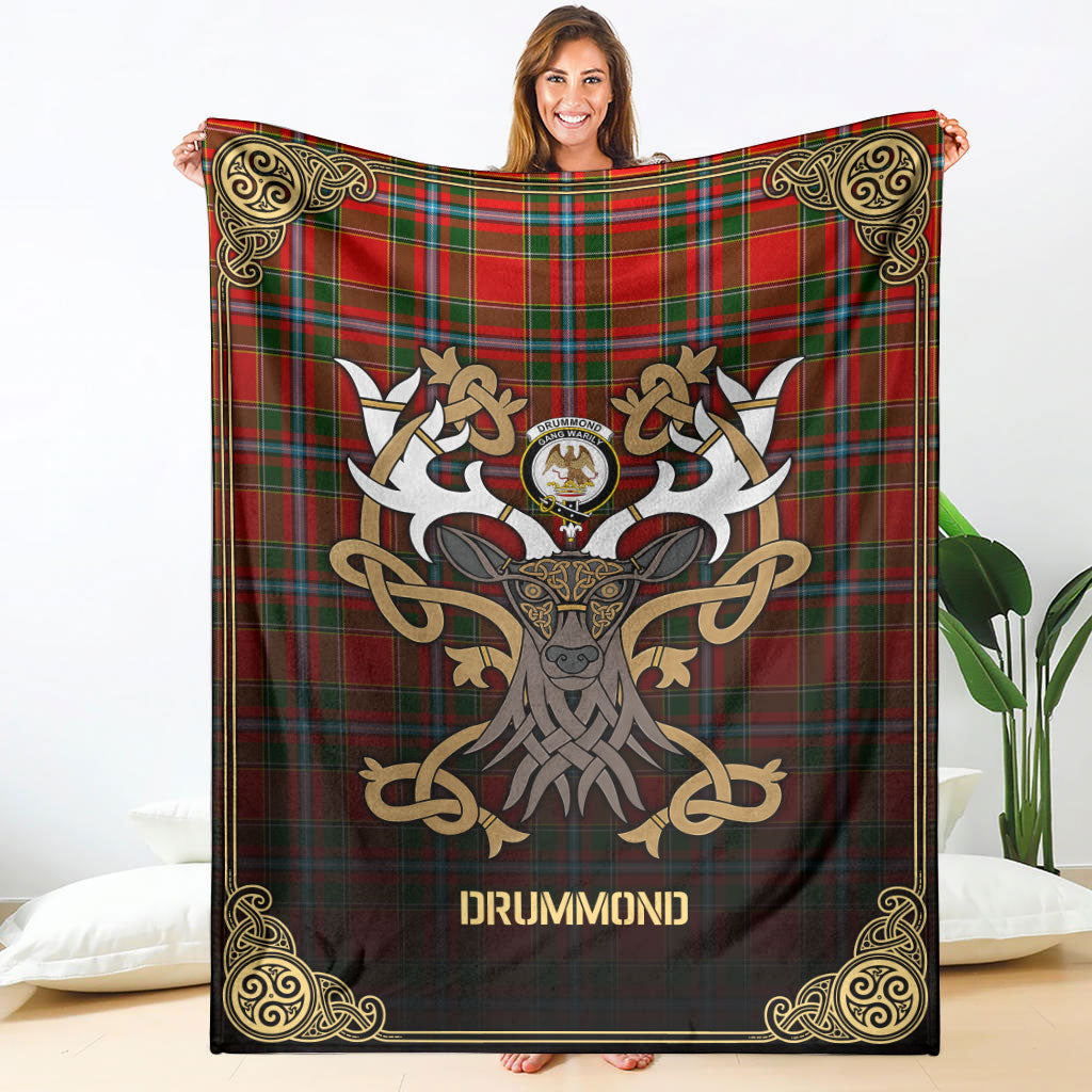 Clan Drummond of Perth Tartan Crest Premium Blanket Celtic Stag Style ZH84 Clan Drummond Tartan Today   