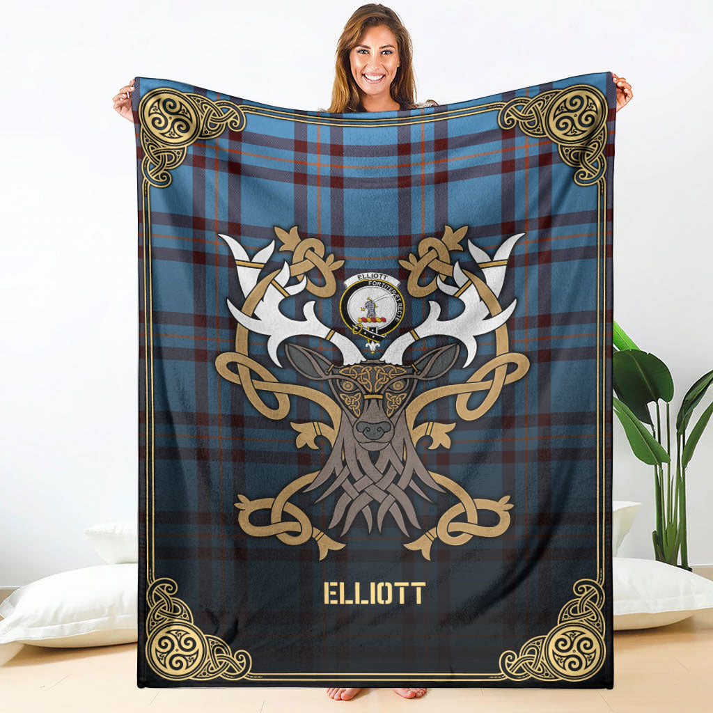 Clan Elliott Ancient Tartan Crest Premium Blanket Celtic Stag Style QV55 Clan Elliot Tartan Today   