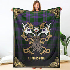 Clan Elphinstone Tartan Crest Premium Blanket Celtic Stag Style EF31 Clan Elphinstone Tartan Today   