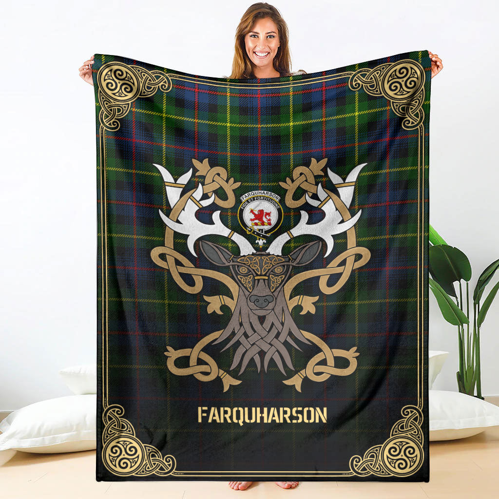 Clan Farquharson Modern Tartan Crest Premium Blanket Celtic Stag Style TK86 Clan Farquharson Tartan Today   