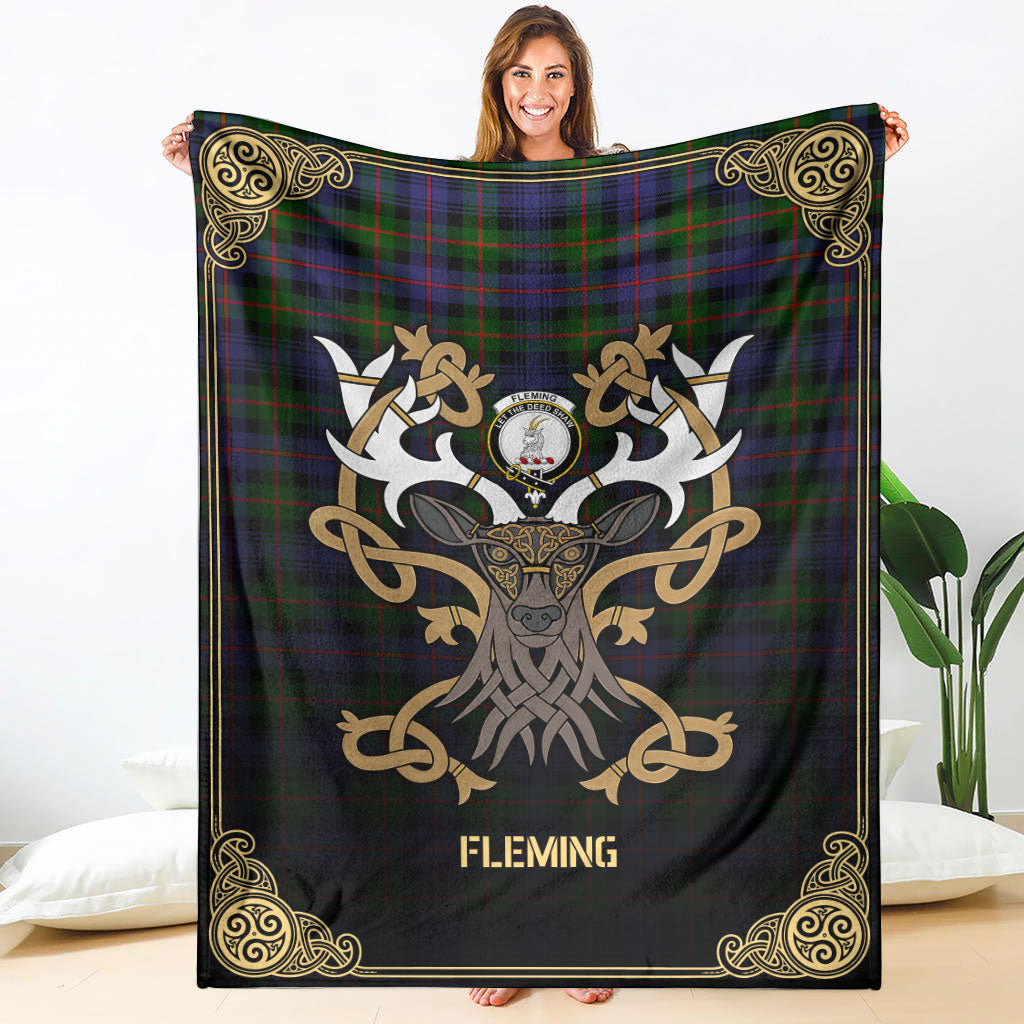 Clan Fleming Tartan Crest Premium Blanket Celtic Stag Style GX18 Clan Fleming Tartan Today   