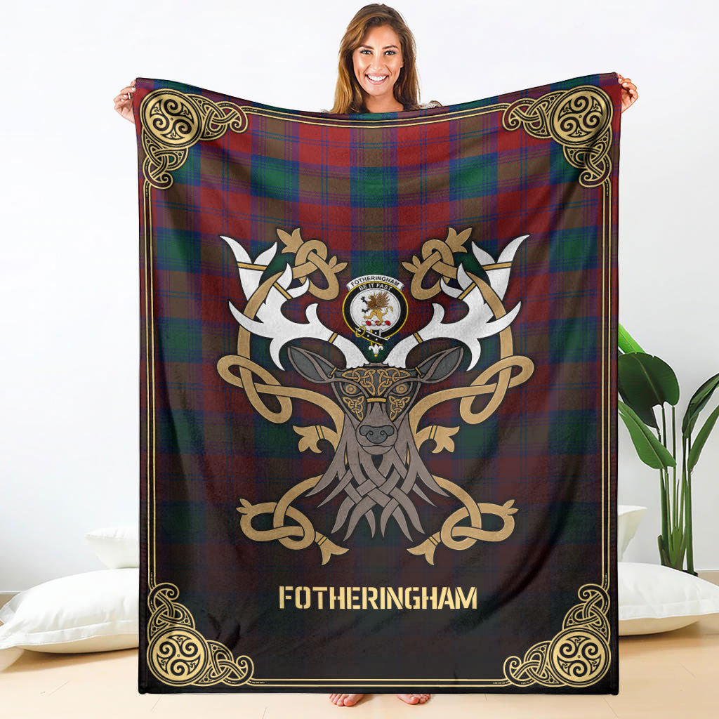 Clan Fotheringham Tartan Crest Premium Blanket Celtic Stag Style VC55 Clan Fotheringham Tartan Today   