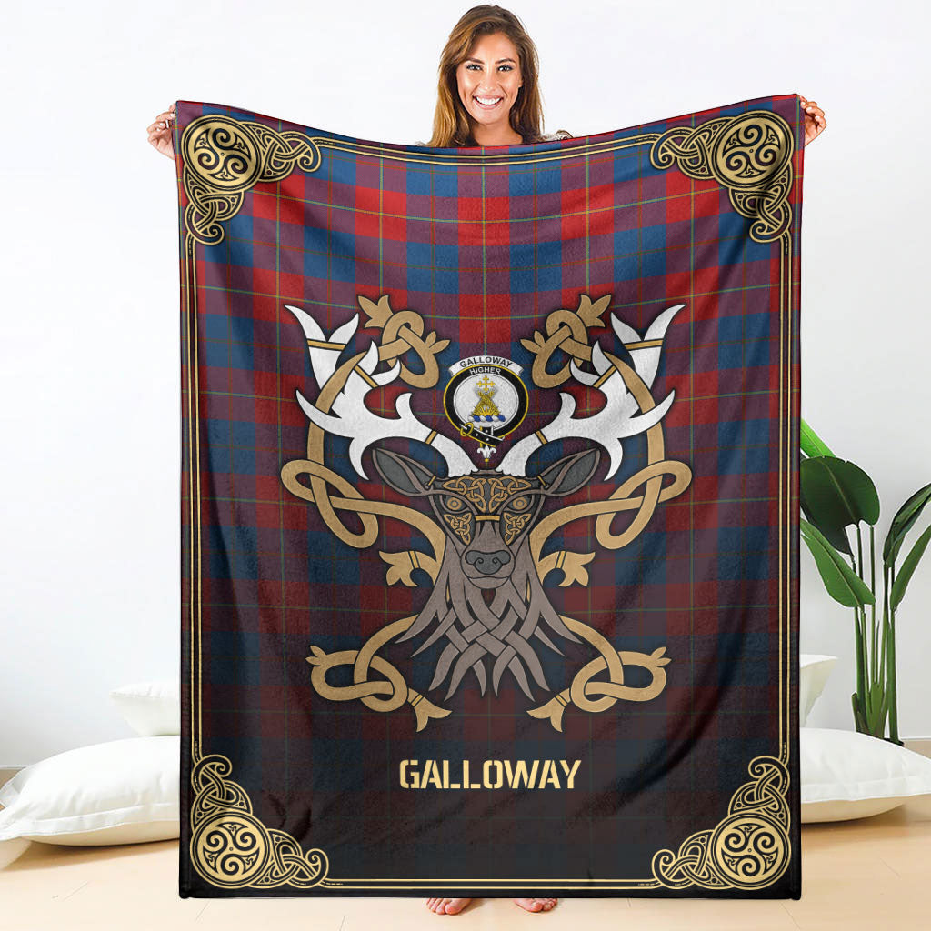 Clan Galloway Red Tartan Crest Premium Blanket Celtic Stag Style WV18 Clan Galloway Tartan Today   