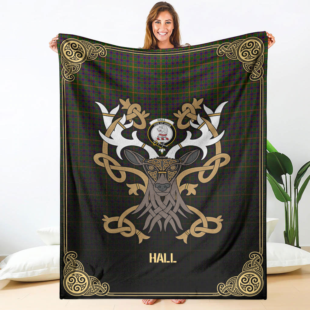 Clan Hall Tartan Crest Premium Blanket Celtic Stag Style SU83 Clan Hall (Hall Tartan) Tartan Today   