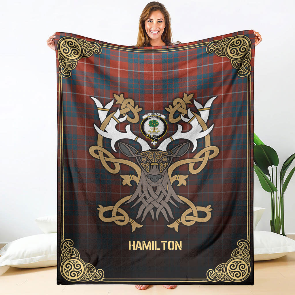 Clan Hamilton Ancient Tartan Crest Premium Blanket Celtic Stag Style UY51 Clan Hamilton Tartan Today   