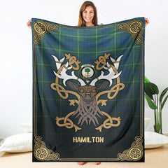 Clan Hamilton Hunting Ancient Tartan Crest Premium Blanket Celtic Stag Style ON44 Clan Hamilton Tartan Today   