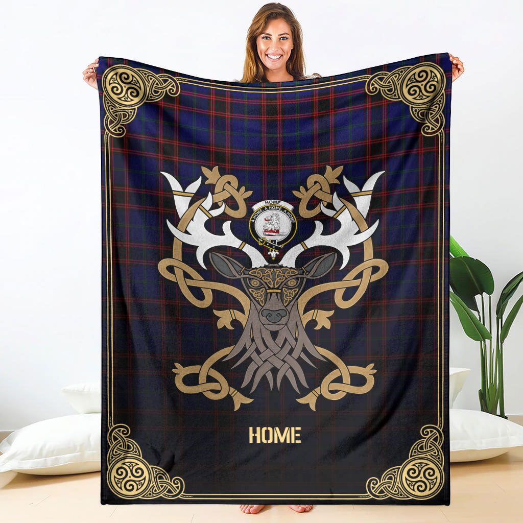 Clan Home Modern Tartan Crest Premium Blanket Celtic Stag Style JQ32 Clan Home/Hume Tartan Today   