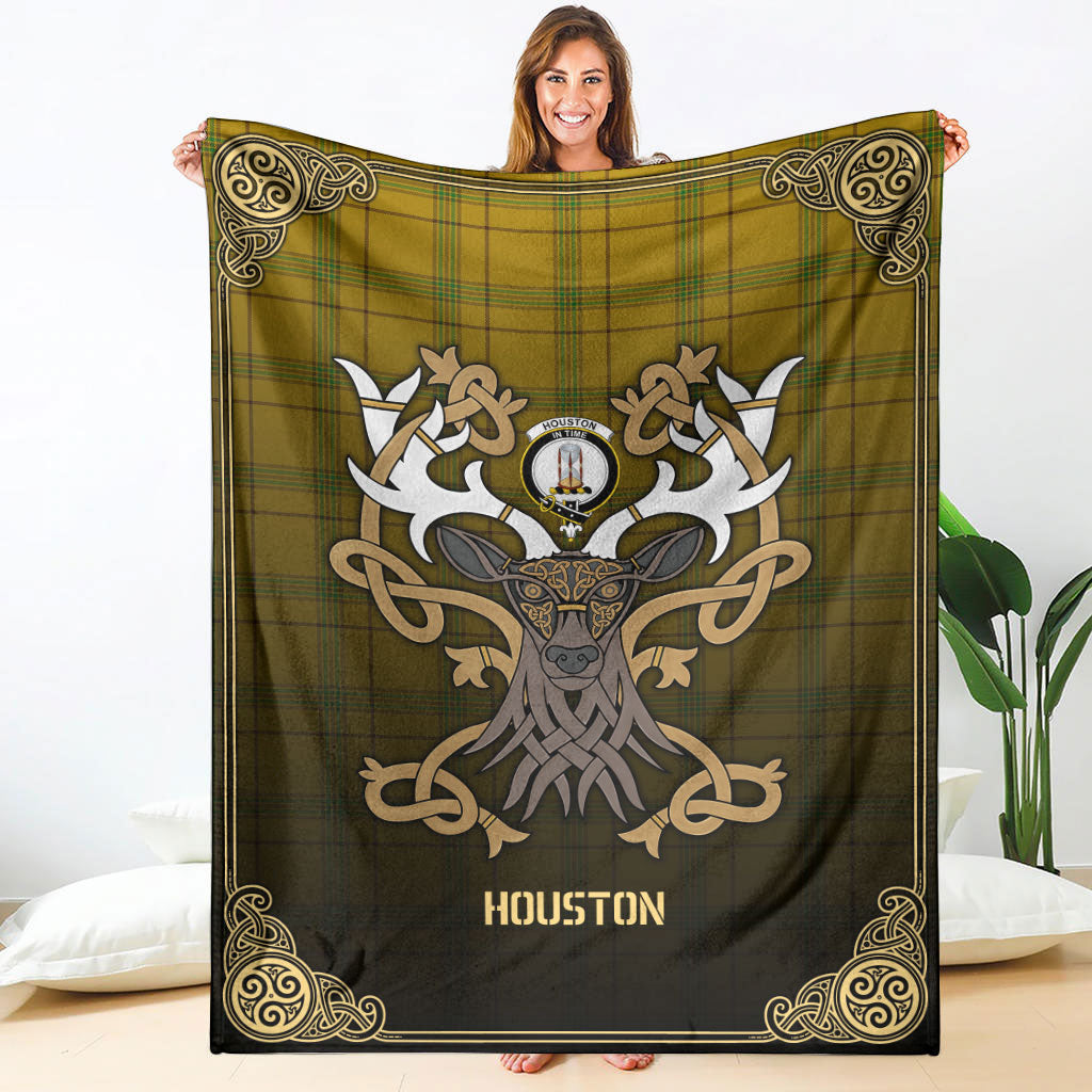 Clan Houston Tartan Crest Premium Blanket Celtic Stag Style VG27 Clan Houston Tartan Today   