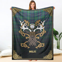 Clan Inglis Ancient Tartan Crest Premium Blanket Celtic Stag Style EX80 Clan Inglis Tartan Today   