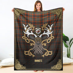 Clan Innes Ancient Tartan Crest Premium Blanket Celtic Stag Style SZ26 Clan Innes Tartan Today   